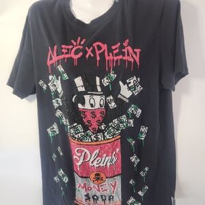 Philipp Plein Alec Monopoly  Black Tee with Red and Green Graphic Size L.